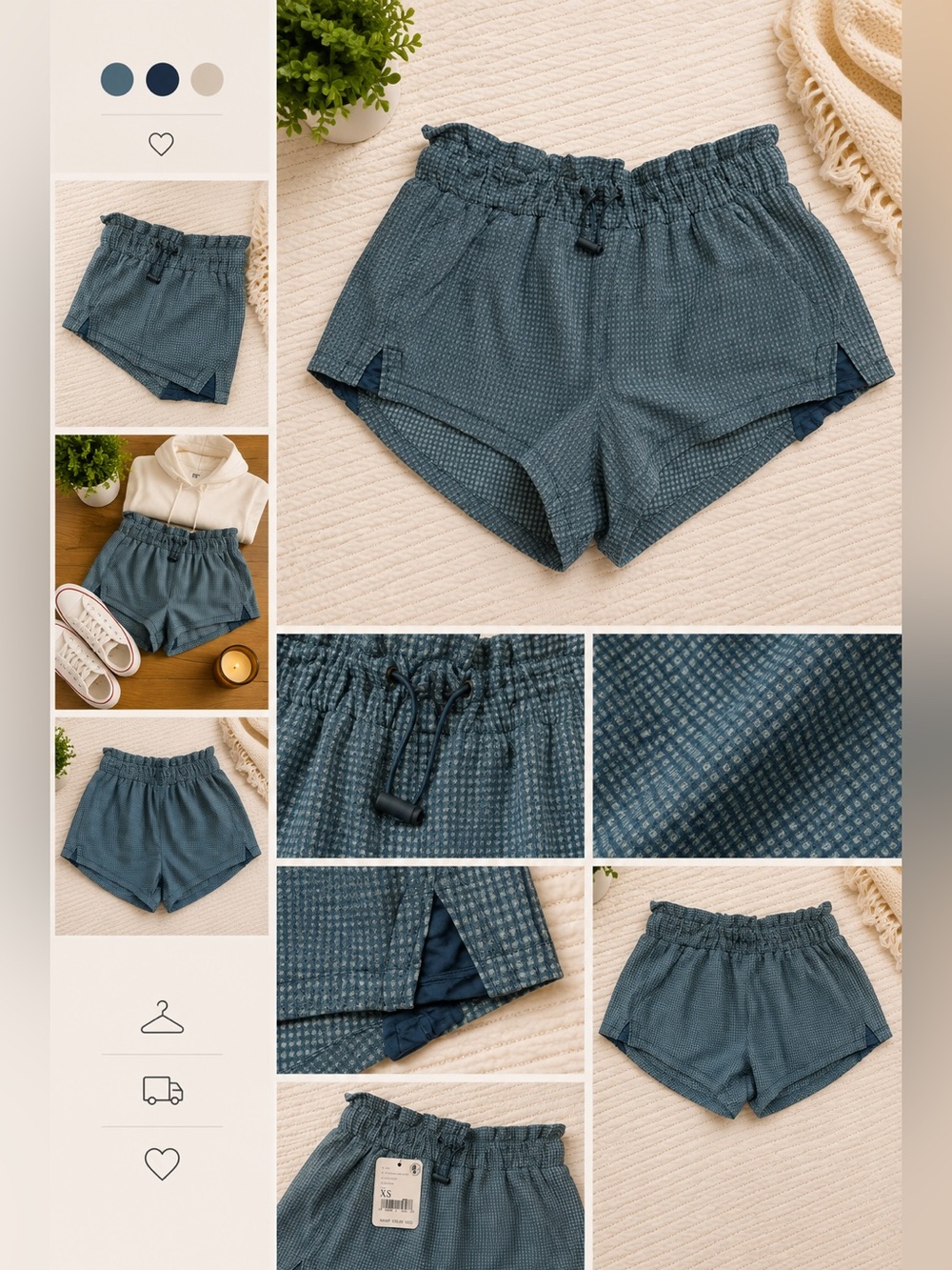 Free people Women's Blue Patterned Pull-On Shorts